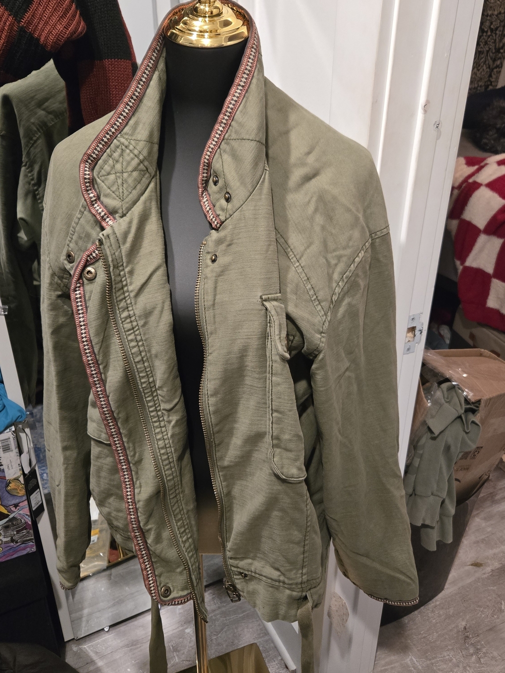 Free People Olive Utility Jacket with Contrast Trim